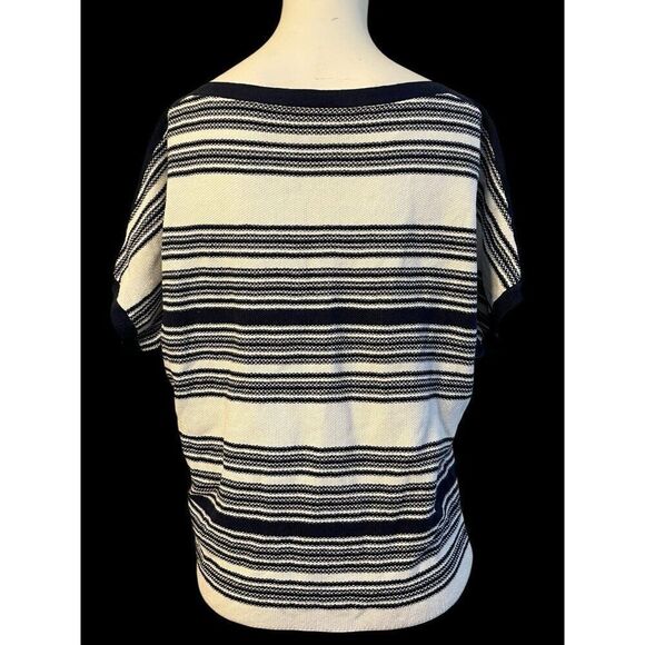 Lauren Ralph Lauren Medium Navy Blue White Striped Linen Blend Nautical Blouse - Picture 2 of 5